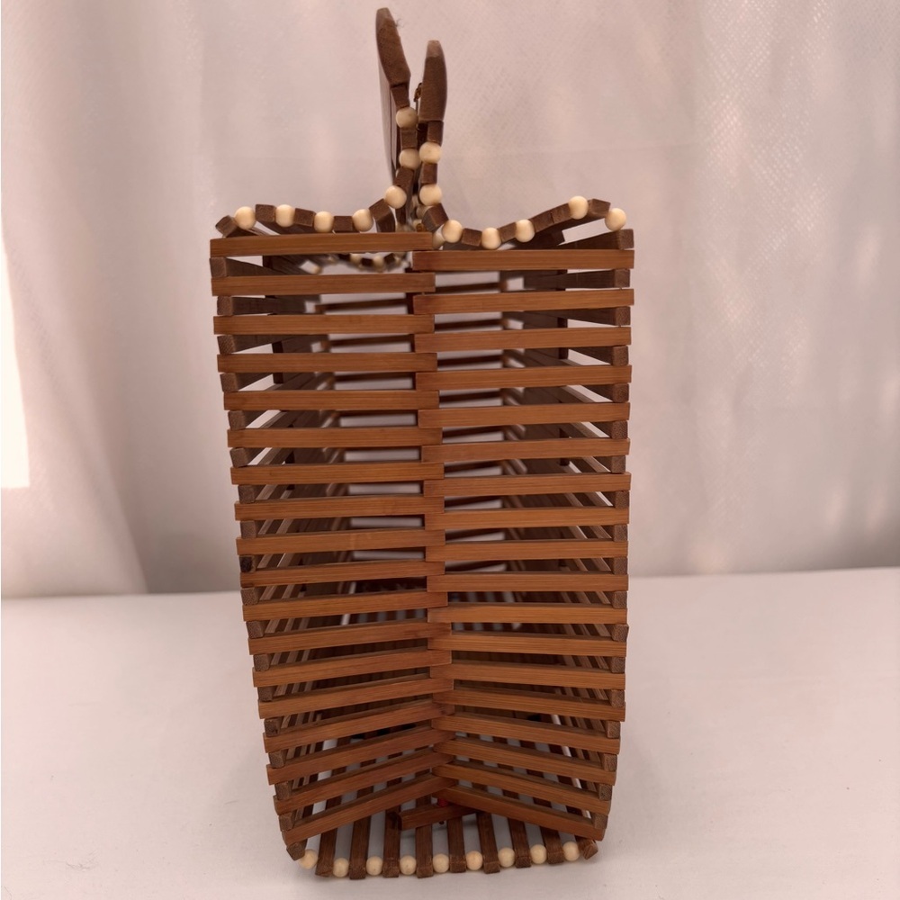 Billabong Bamboo Slatted Wood Tote Beach Bag Boho Chic Tropical Palm Print - Picture 5 of 9